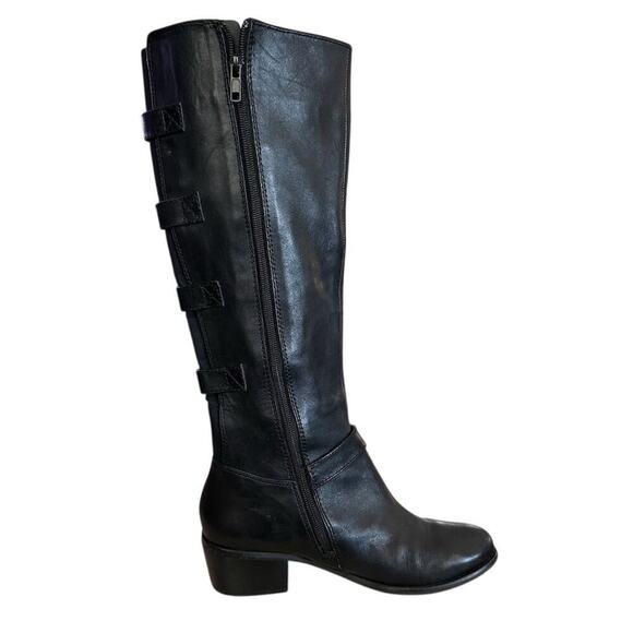 Arturo Chiang Black Riding Boots Knee High Buckle Strap Leather Women’s 7,5 - Picture 5 of 11